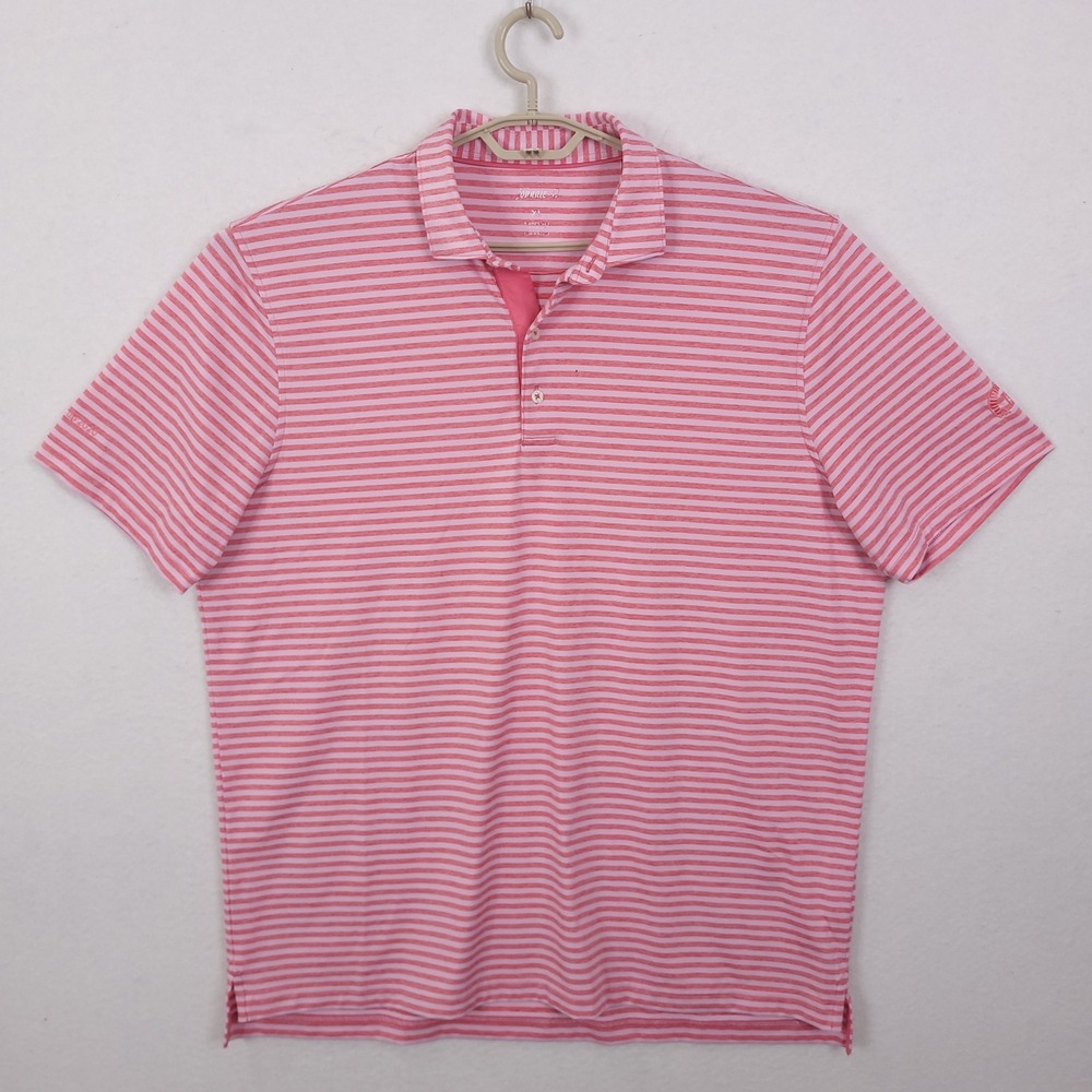 johnnie-O Polo Shirt Mens XL Strawberry Pink Striped Performance